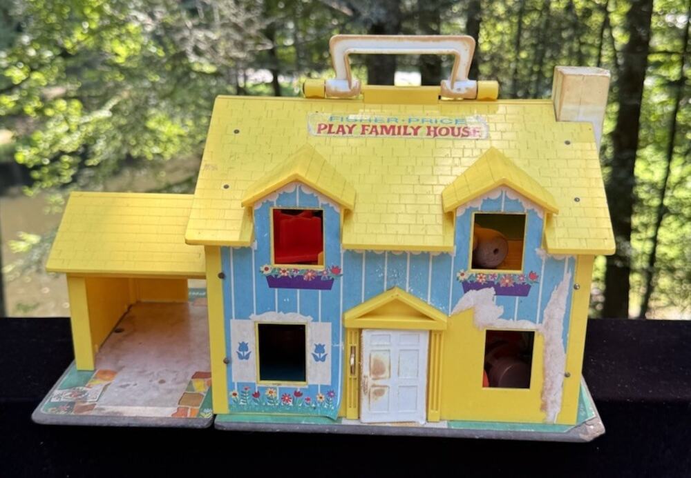 1969 Fisher Price Little People #952 Yellow Blue Play Family House & Furniture!!